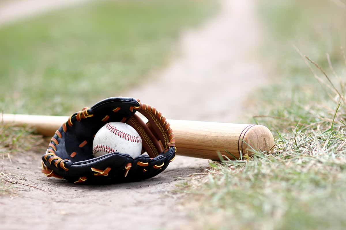 Softball, glove, and bat