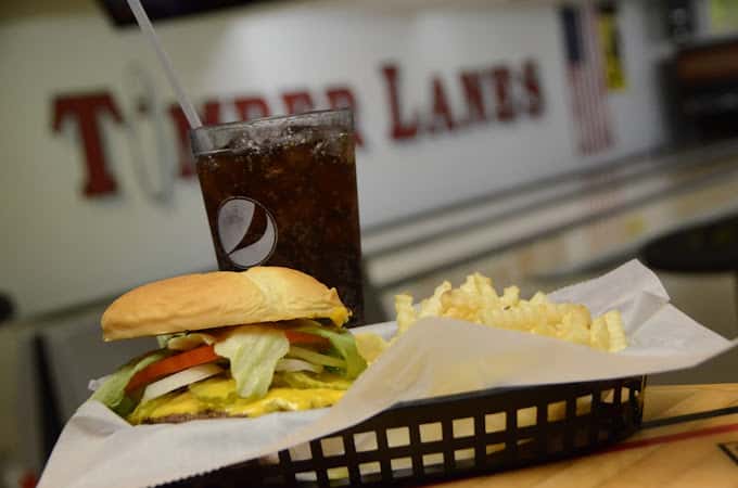 burger and fries with drink