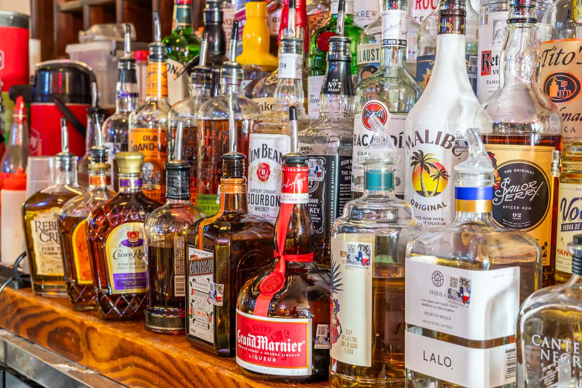 Bar shelf of liquor
