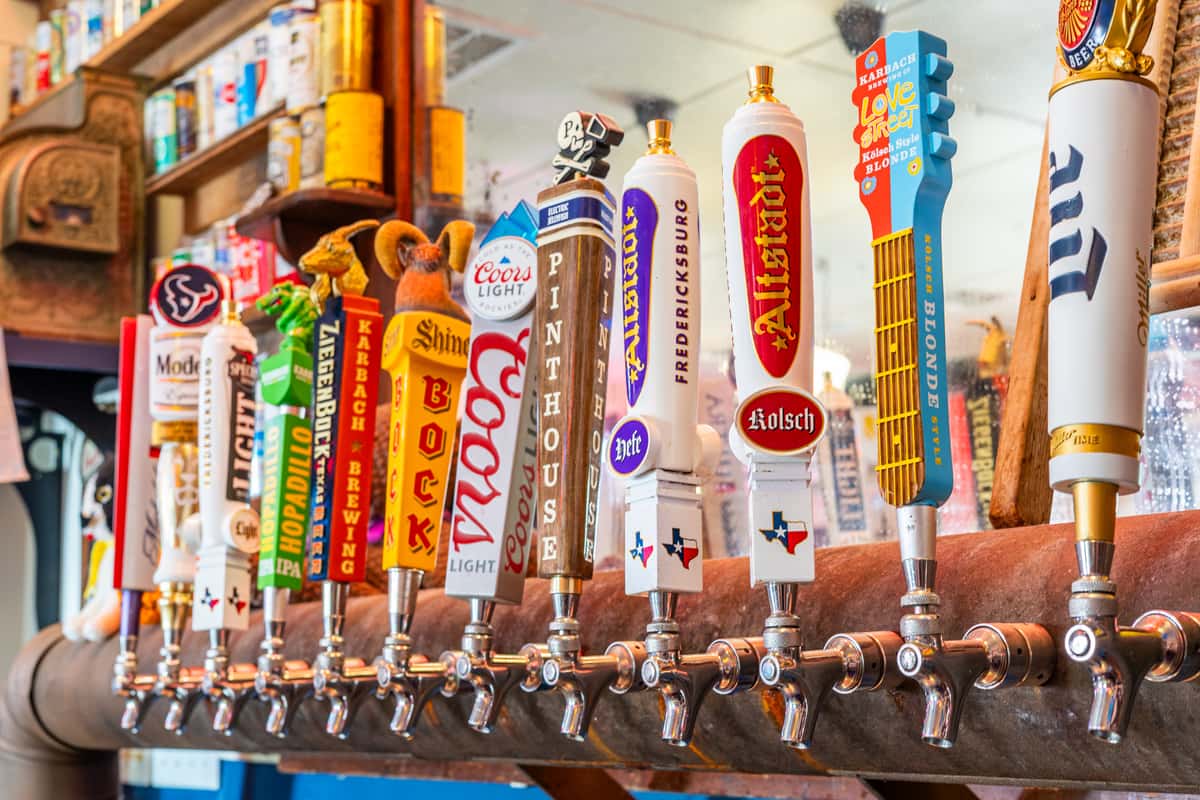 Interior beer tap handles from inside Spechts Texas