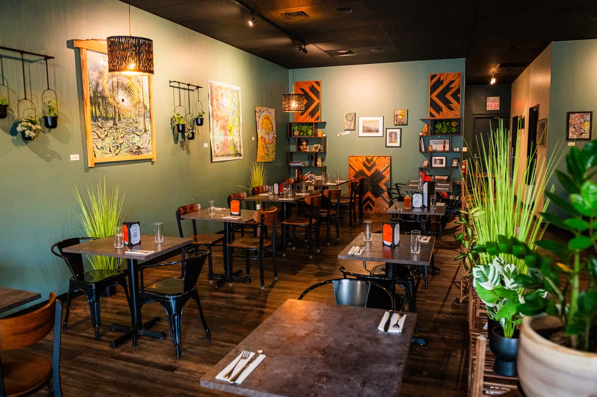 Warm dining room at Griff's Kitchen & Bar, a neighborhood restaurant in Candler, NC near Asheville