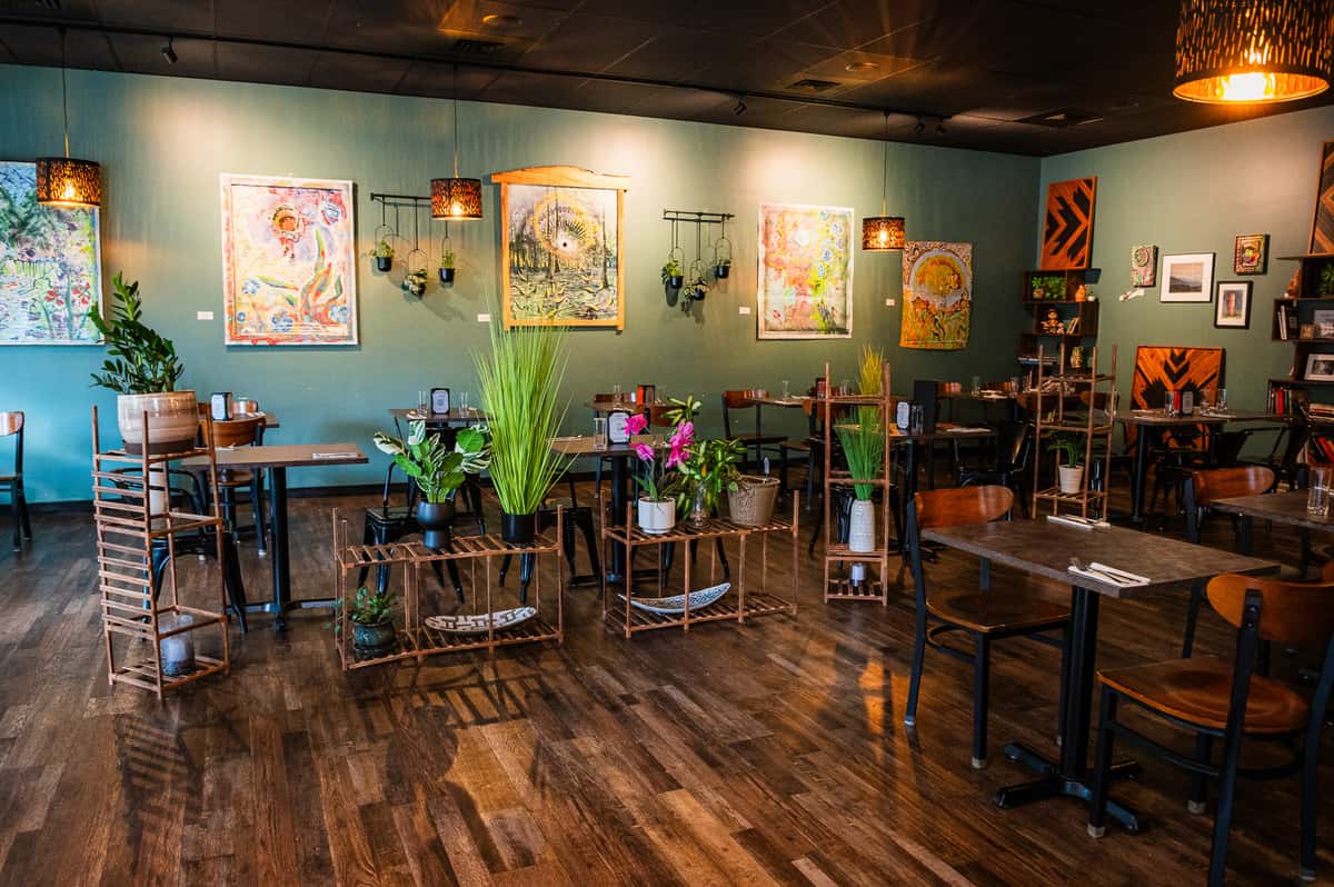 Warm dining room at Griff's Kitchen & Bar, a neighborhood restaurant in Candler, NC near Asheville