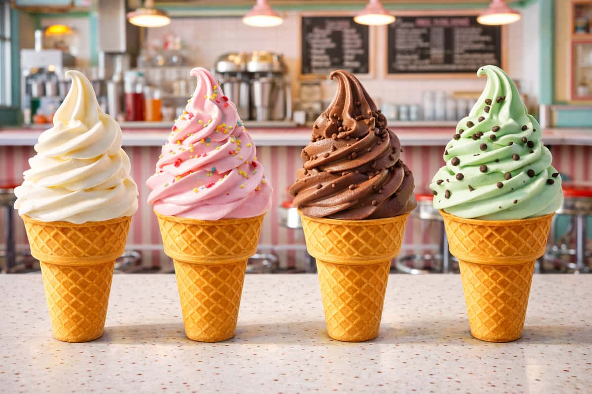 Retro ice cream cones in a diner