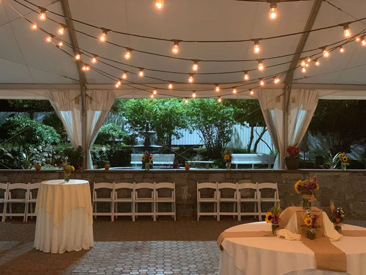 string lights under tent