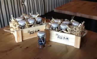 two spice racks labeled "planet perk" with 8 spices in them