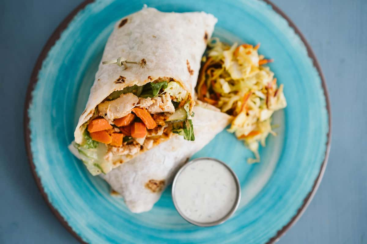 Riot - Buffalo Chicken Wrap - Just BE Special Protocol Menus - All Day -  Just BE Kitchen