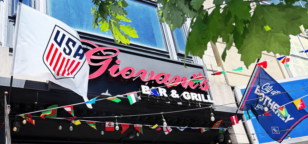 Giovani's Philadelphia World Cup 2026 Front Window Pizza Cheesesteak Sports Bar