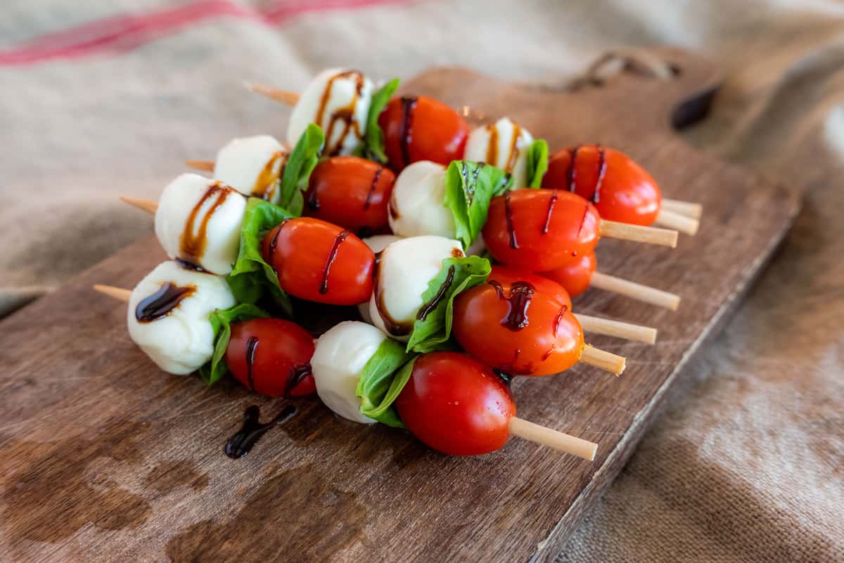 Tomato, Mozzarella, and balsamic on skewers