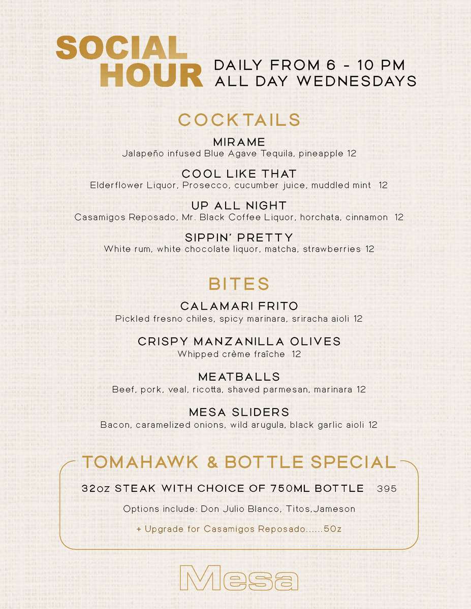 Mesa social hour menu