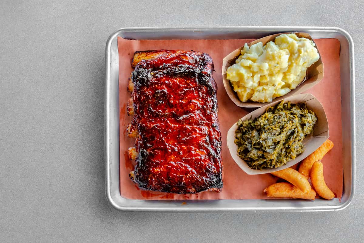 Overhead Full Rack St. Louis Style Ribs Tray