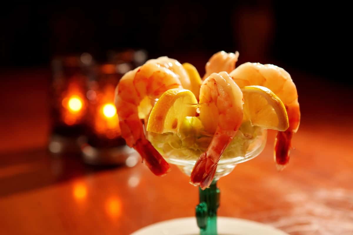 Shrimp cocktail in a tall glass