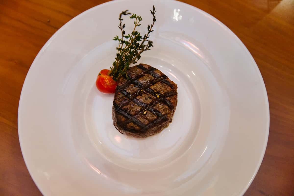 Petite steak on a plate