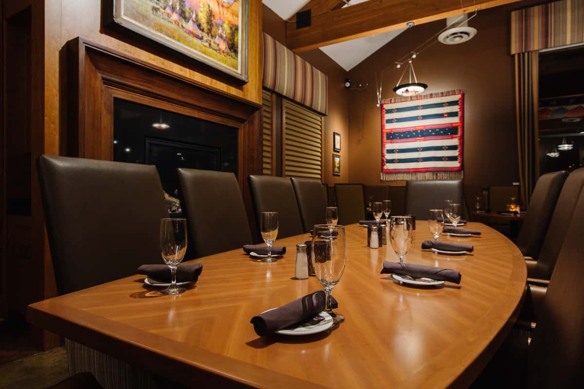 Closeup of a dining table with napkins, silverware and glasses