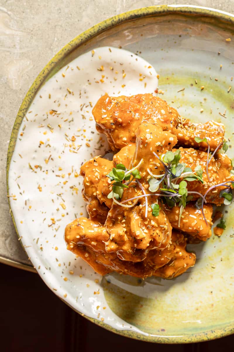 Fried wings tossed in rosemary garlic oil