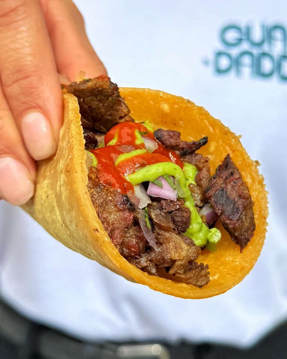 Hand holding a taco