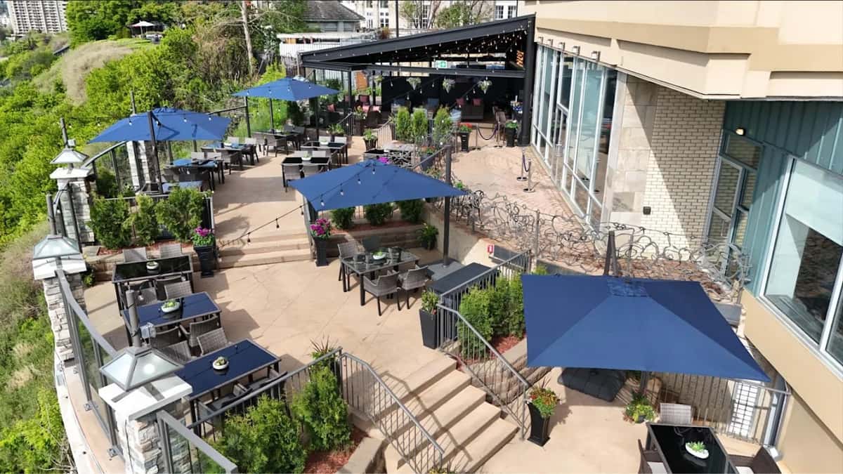 It offers spectacular views of the North Saskatchewan River, creating a peaceful, scenic setting at a River View Bistro.