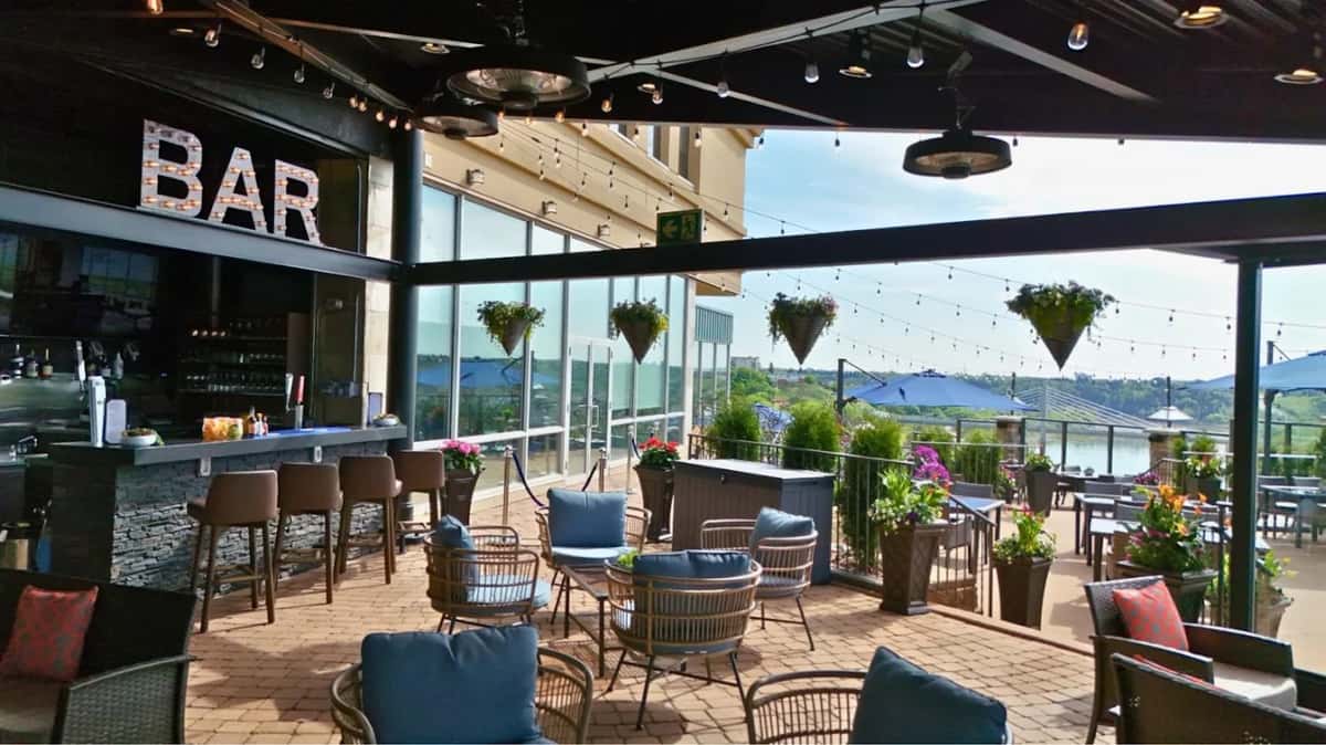 It offers spectacular views of the North Saskatchewan River, creating a peaceful, scenic setting from a River View Bistro.