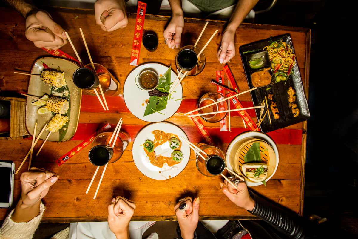 top shot of guests enjoying food