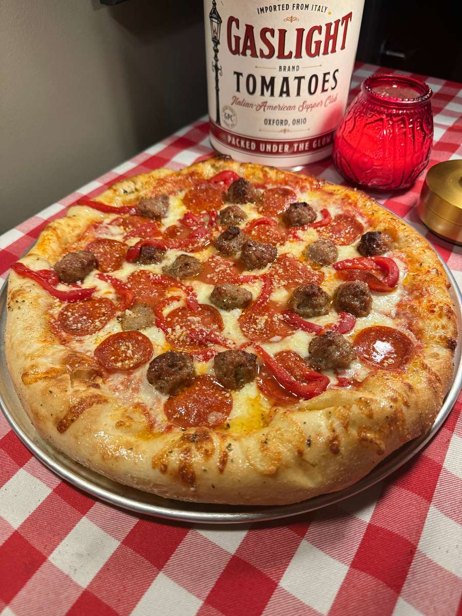 Alley Entrance Pizza- Pepperoni, Italian Sausage, Roasted Red Peppers