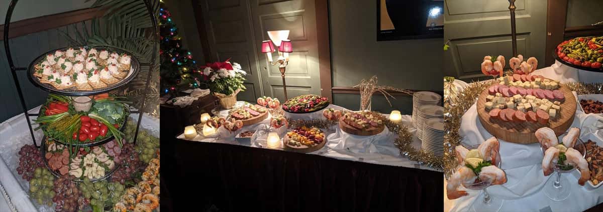 catering table and towers of food