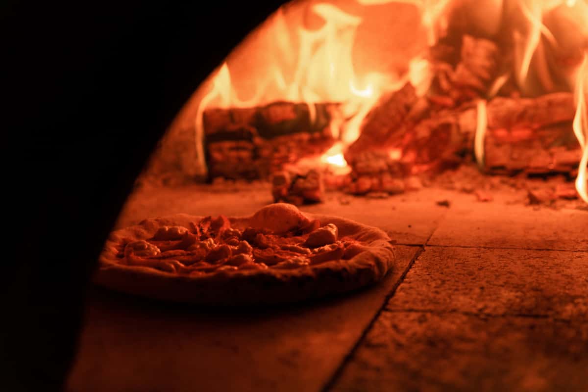 Pizza on a brick oven