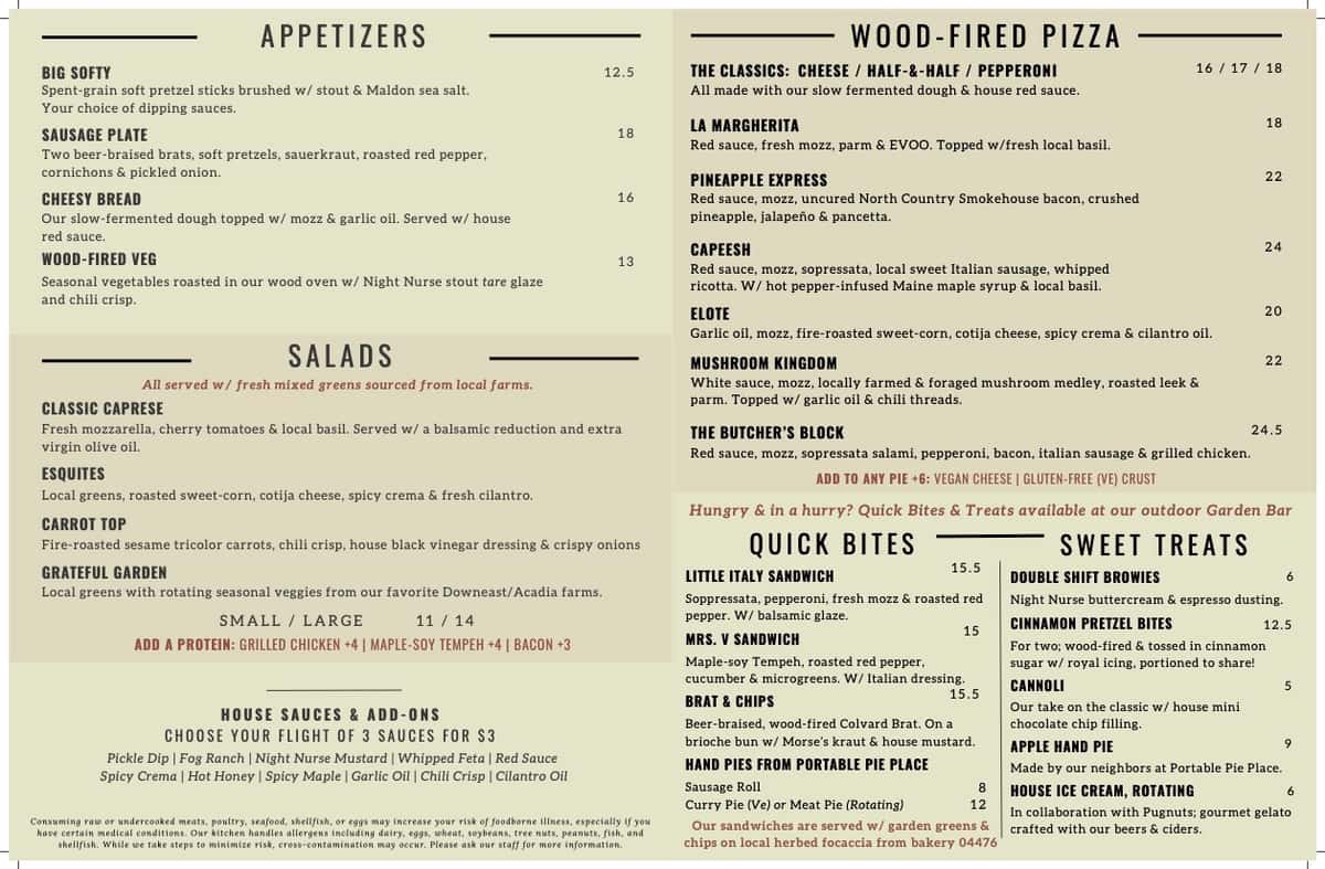 Fogtown summer 2026 menu