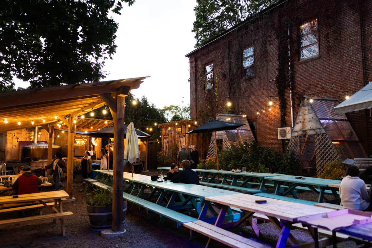 Fogtown Beer Garden at twilight