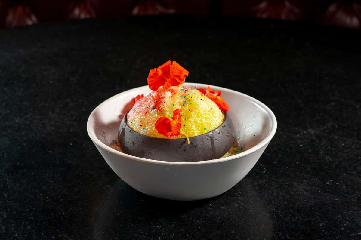 Coconut tapioca, vanilla ice-cream, seasonal fruits