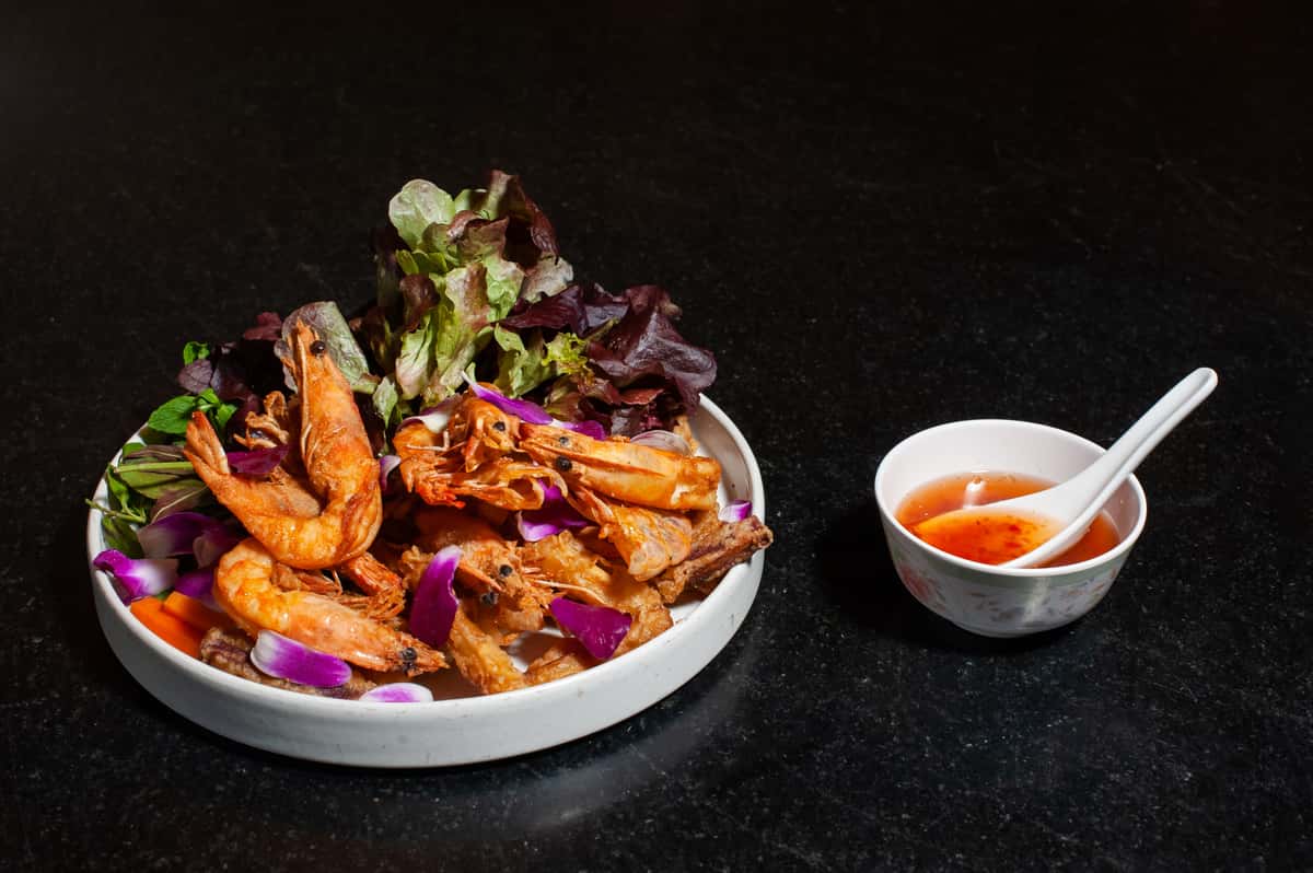 Fifth Crow Lettuces and Herbs, Rodriguez Farms Pickled Daikon and Carrots, Nuoc Cham Sauce