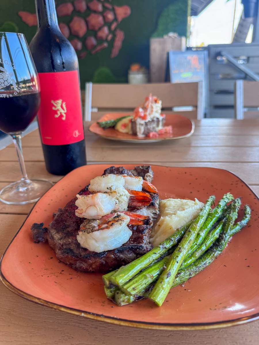 surf and turf with wine tortugas patio