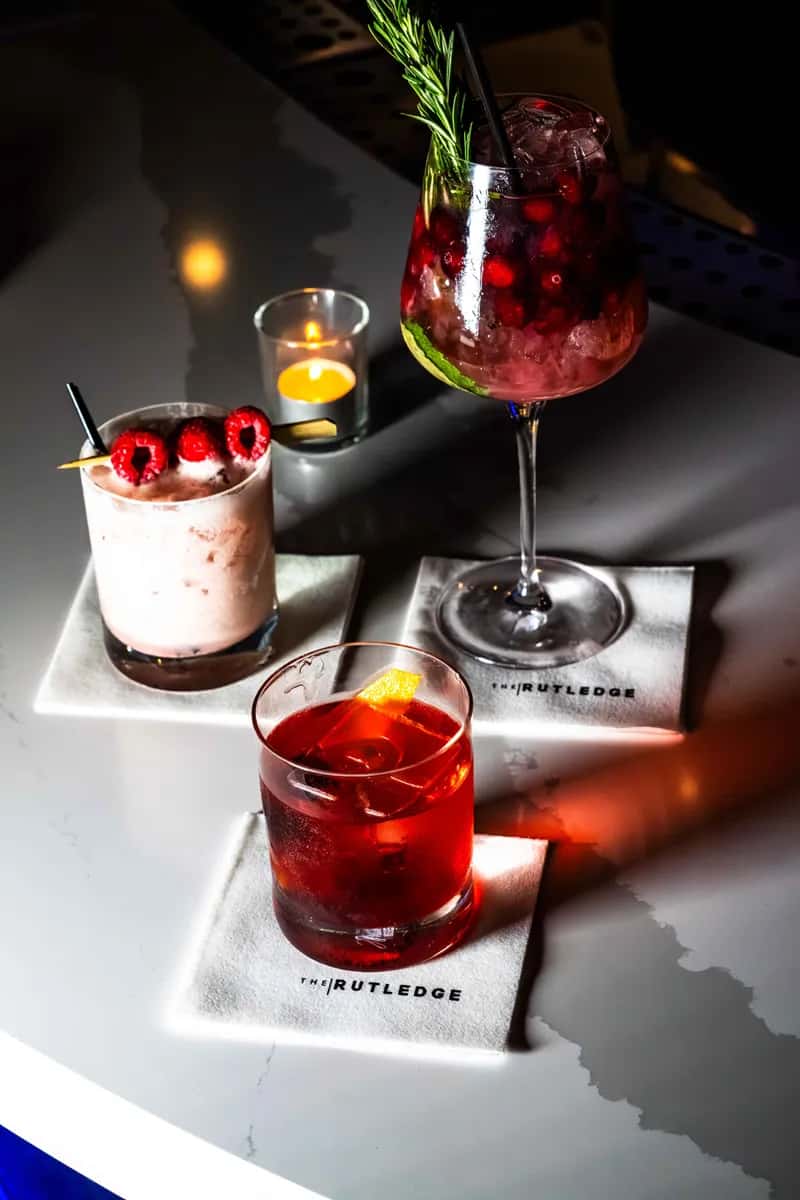 Various cocktails on a gray table