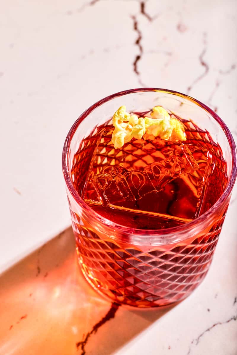 Cocktail with a Pippal ice cube