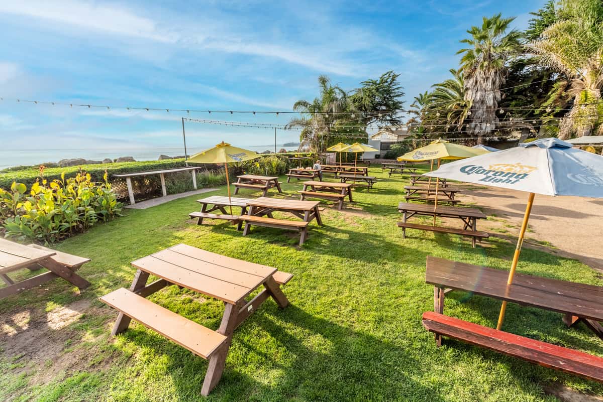 picnic tables with ocean view
