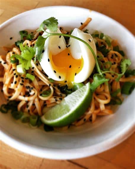 Extremely Spicy Breakfast Noodles in a bowl