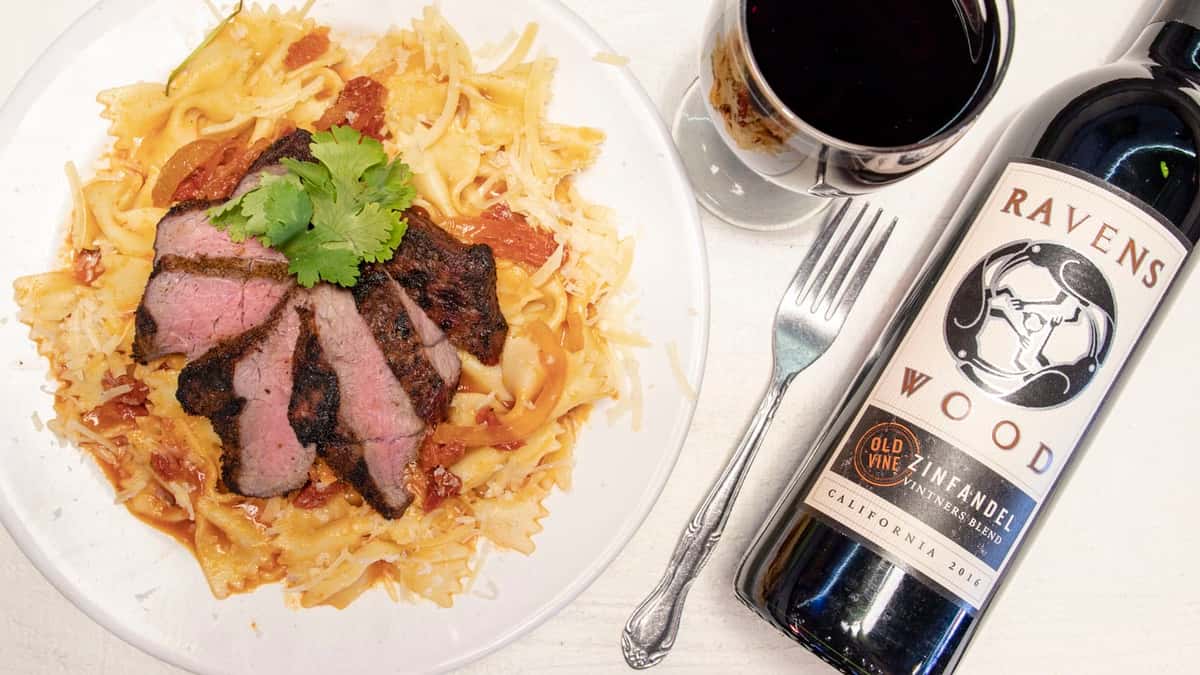 pasta primavera and wine