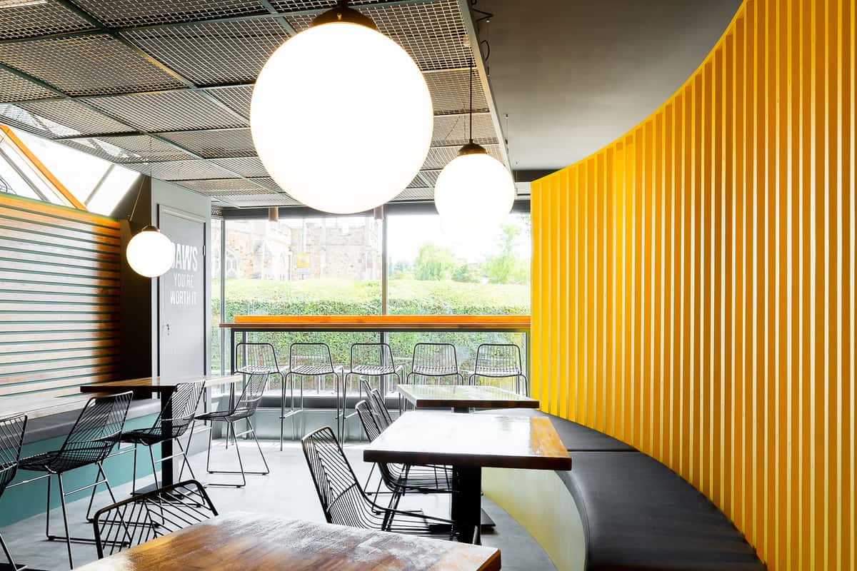 Interior dining with outside view at Cawsburger 