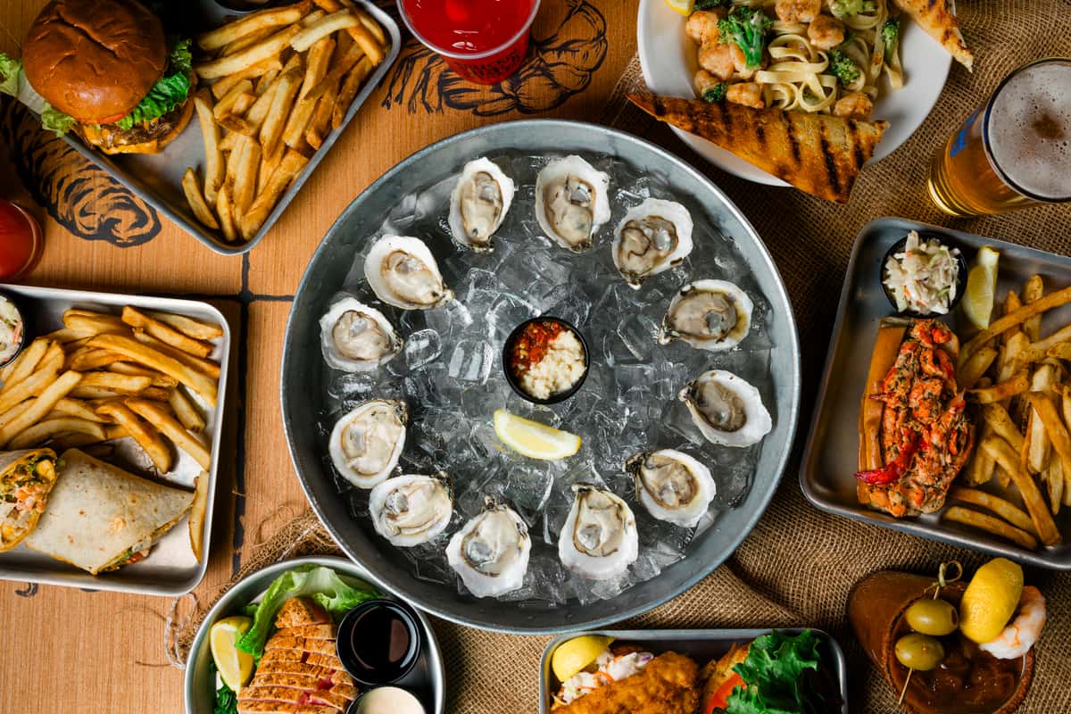 Happy hour sea food boil table spread
