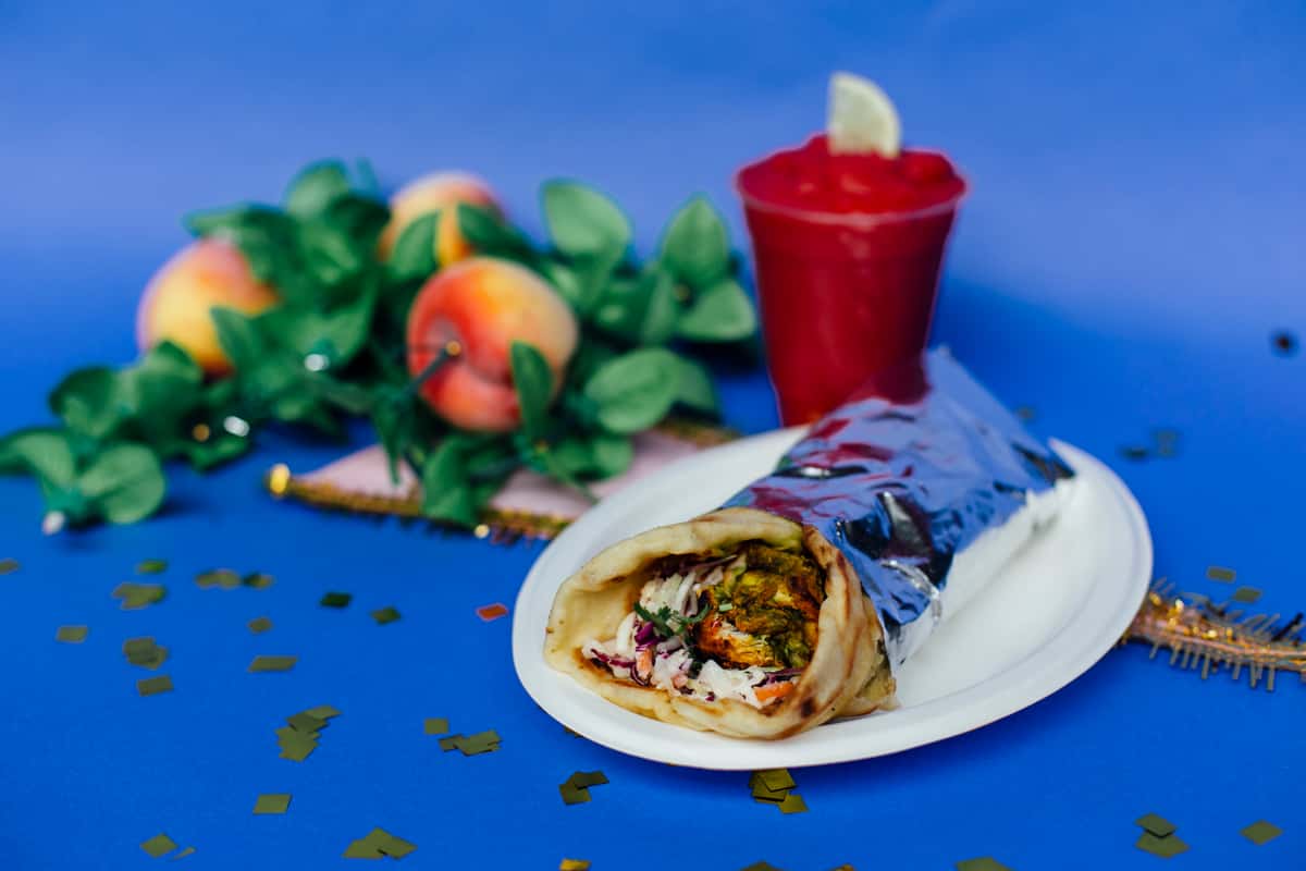 wrap and smoothie on blue background