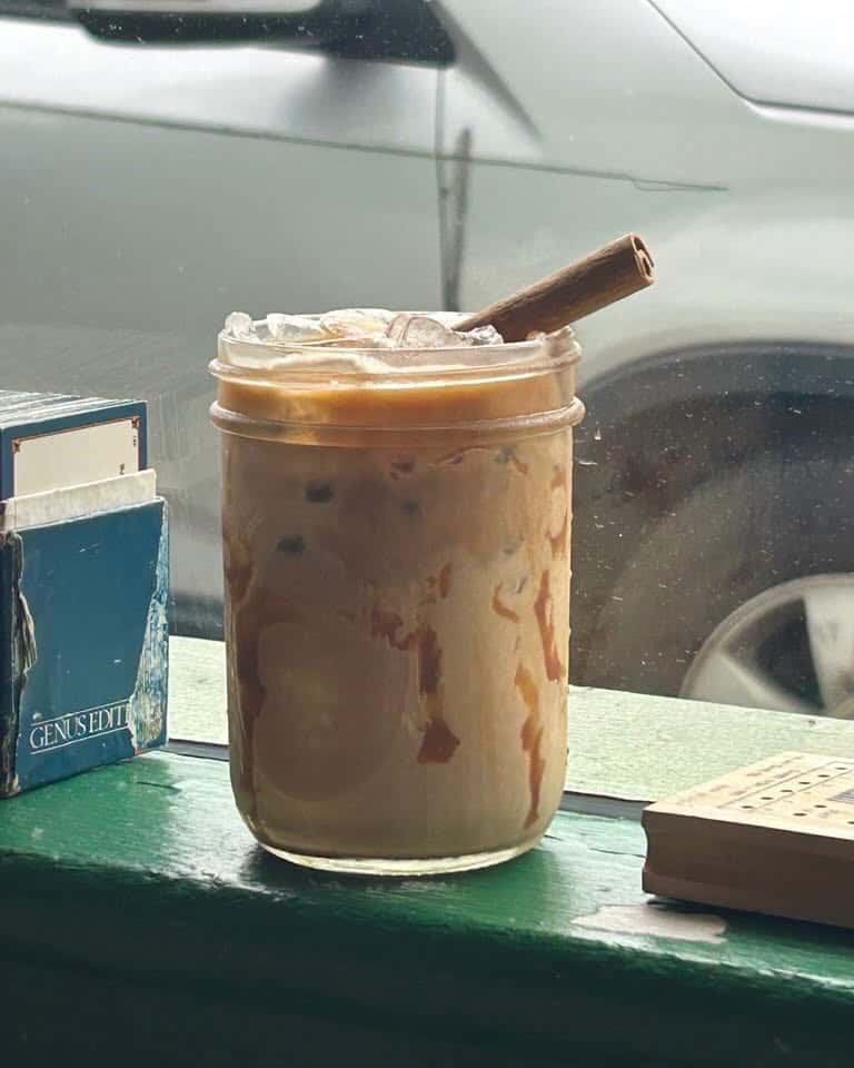 Apple Jack Cereal infused milk, brown sugar syrup, and a cinnamon stick straw.
