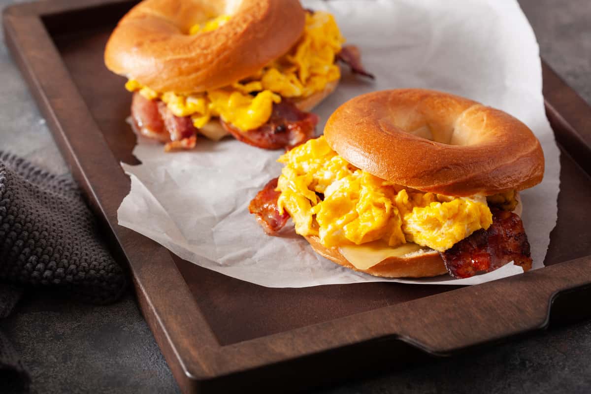 Bagel with egg and bacon