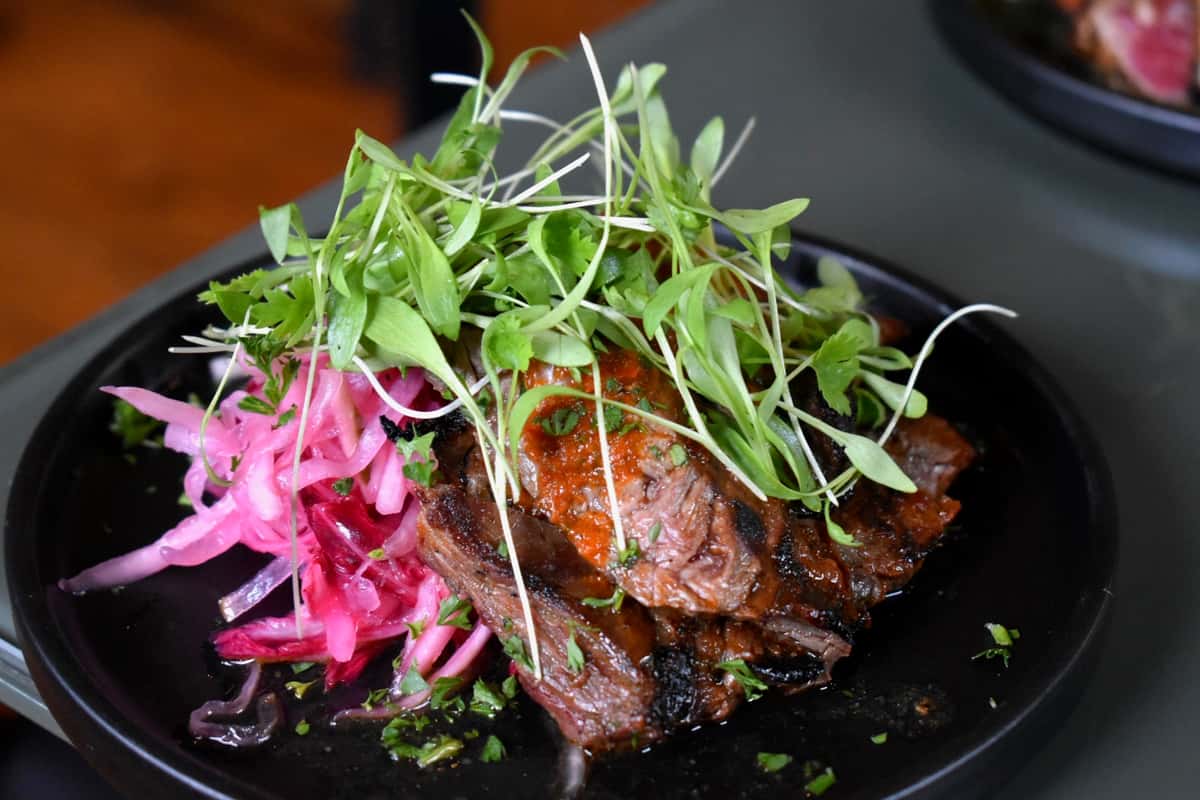 chimichurri steak with sprouts