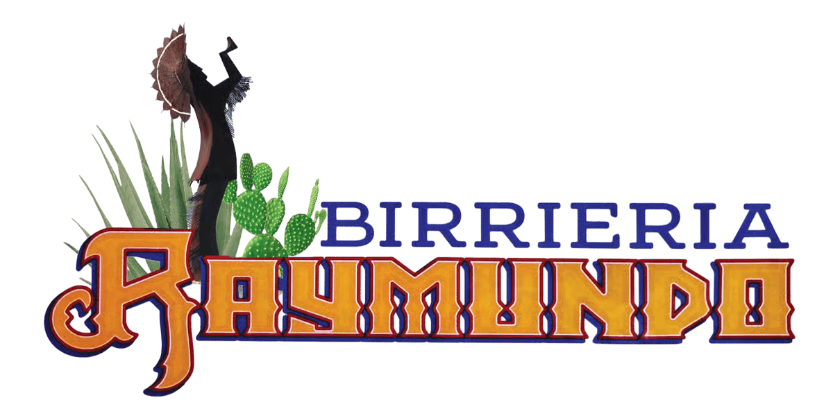 Logo for Birrieria Raymundo featuring a silhouette of a man in a sombrero, agave and cactus plants, and bold stylized lettering.