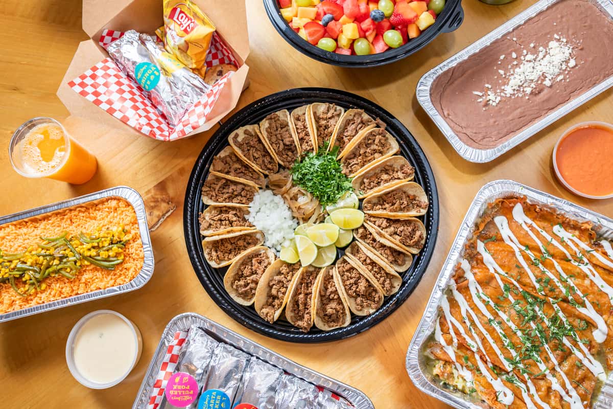 Top down view of multiple dishes from Luchi & Joey's