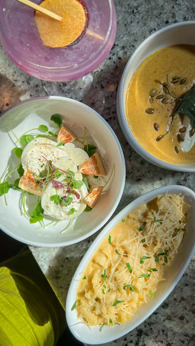 Burrata, Soup, Mac n Cheese