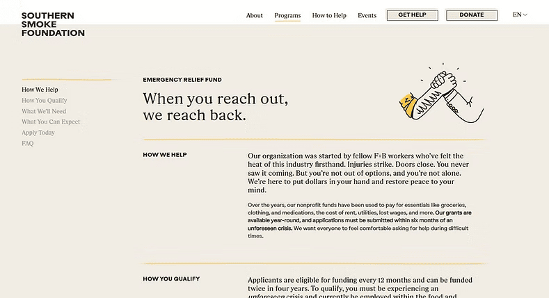 Southern Smoke Foundation website screenshot