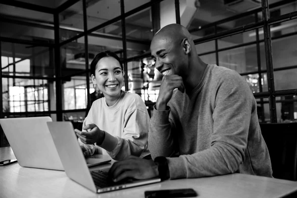 Two people working together