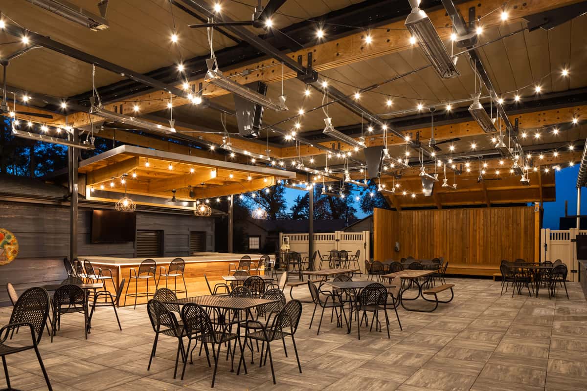 Patio bar and dining at night
