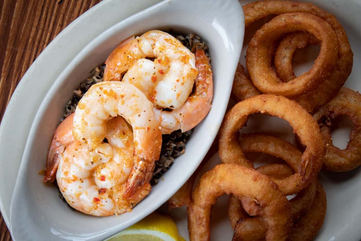 Broiled Shrimp and Onion Rings