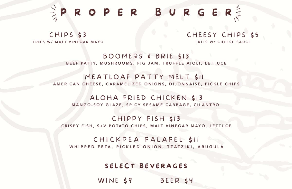 Proper Burger menu