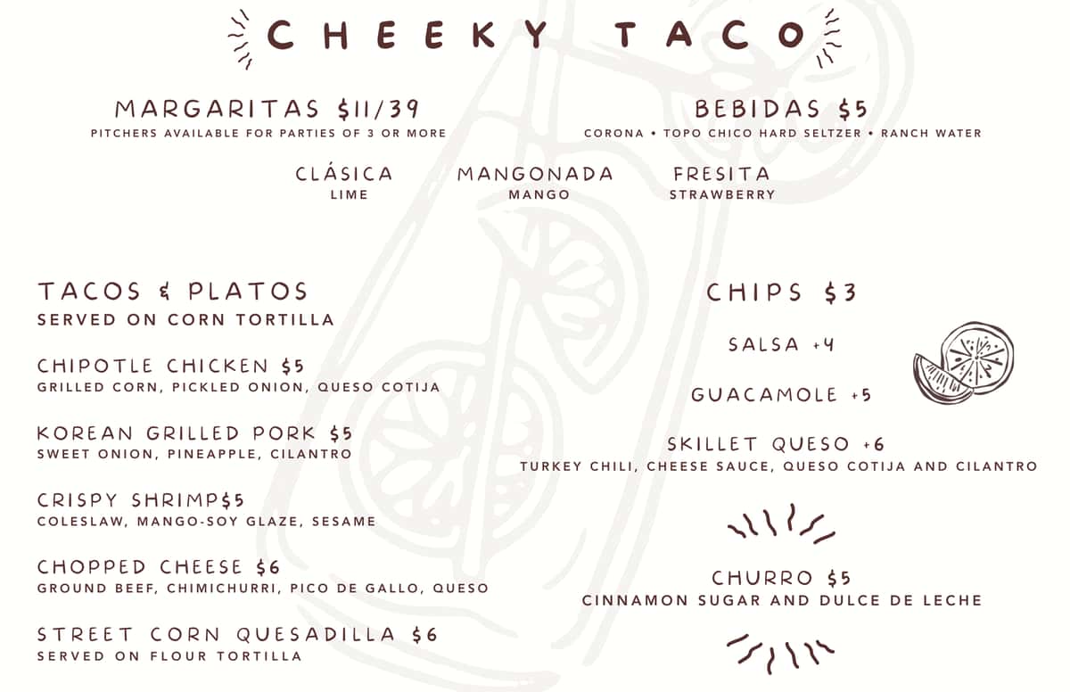 Cheeky Taco Menu